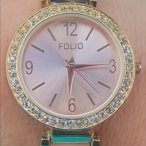 Folio Rose Gold Watch with Crystal Accents